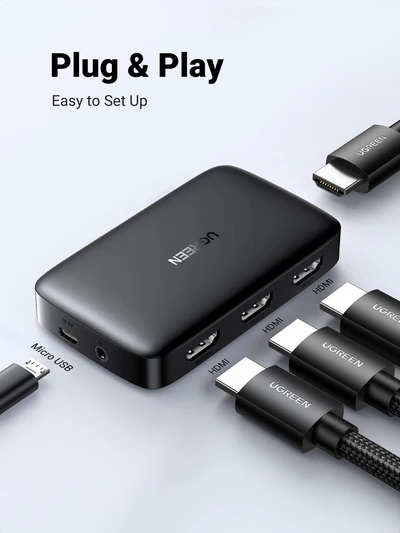 UGREEN 80125 3-IN-1 OUT HDMI Switch - 4K 3D HD, Remote Control - الصورة 4