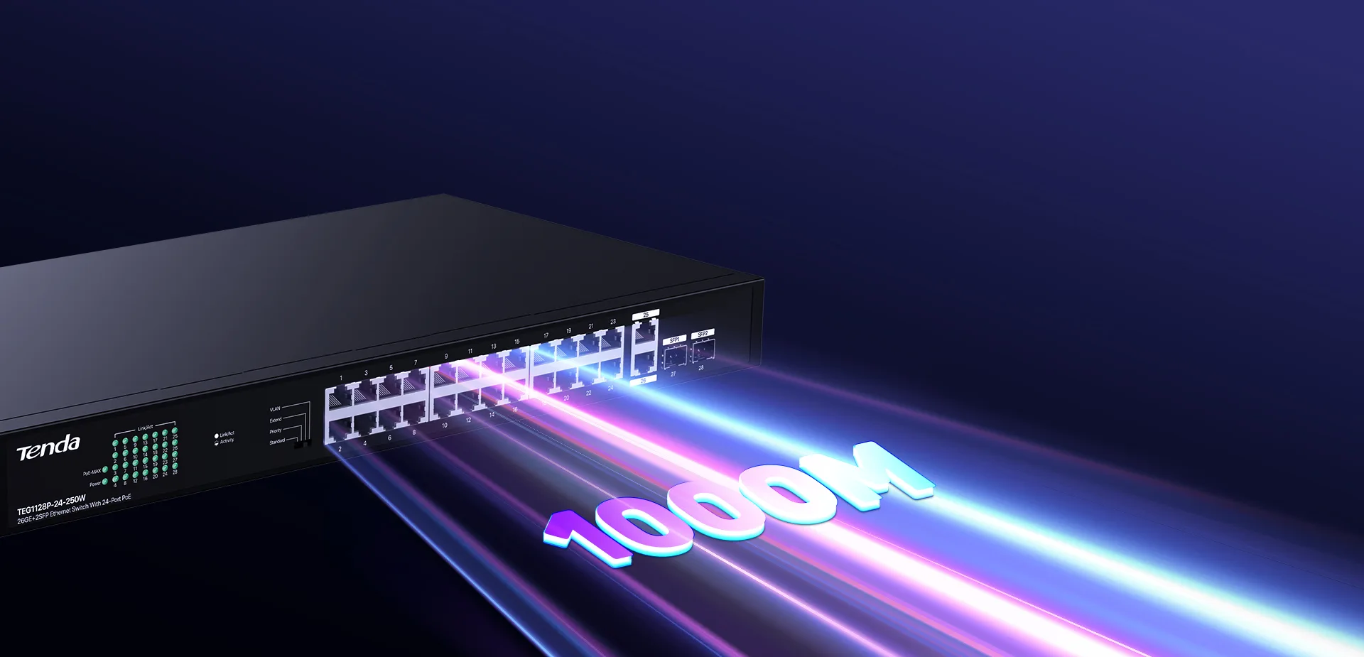Tenda 24 Port Gigabit PoE Switch TEG1128P-24-250W 26GE+2SFP - الصورة 3