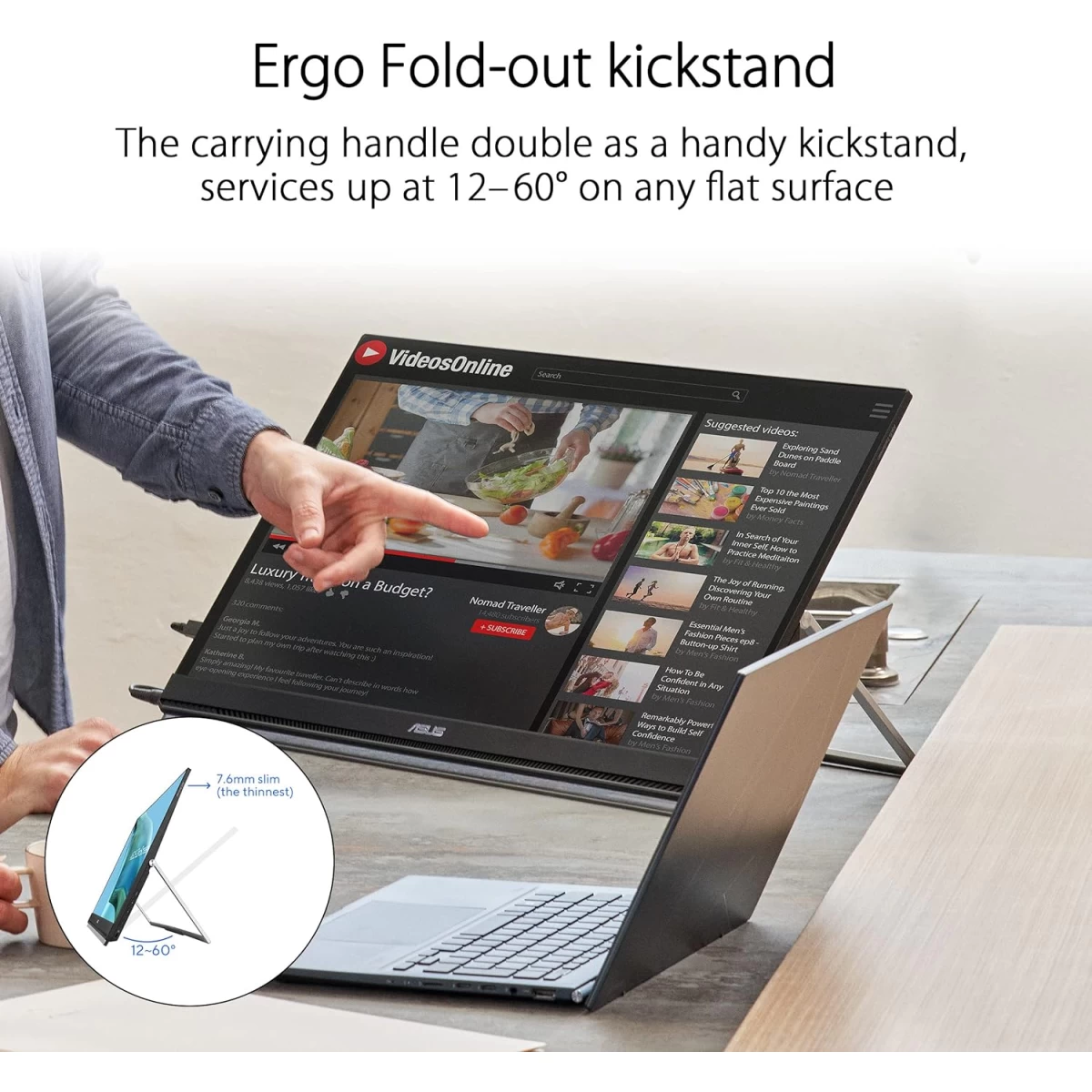 ASUS MB249C ZenScreen 24” IPS Full HD Portable USB Type-C Multi-Stand Design (Kickstand, C-clamp Arm, Partition Hook, Carrying Handle) w/ Speakers - الصورة 2