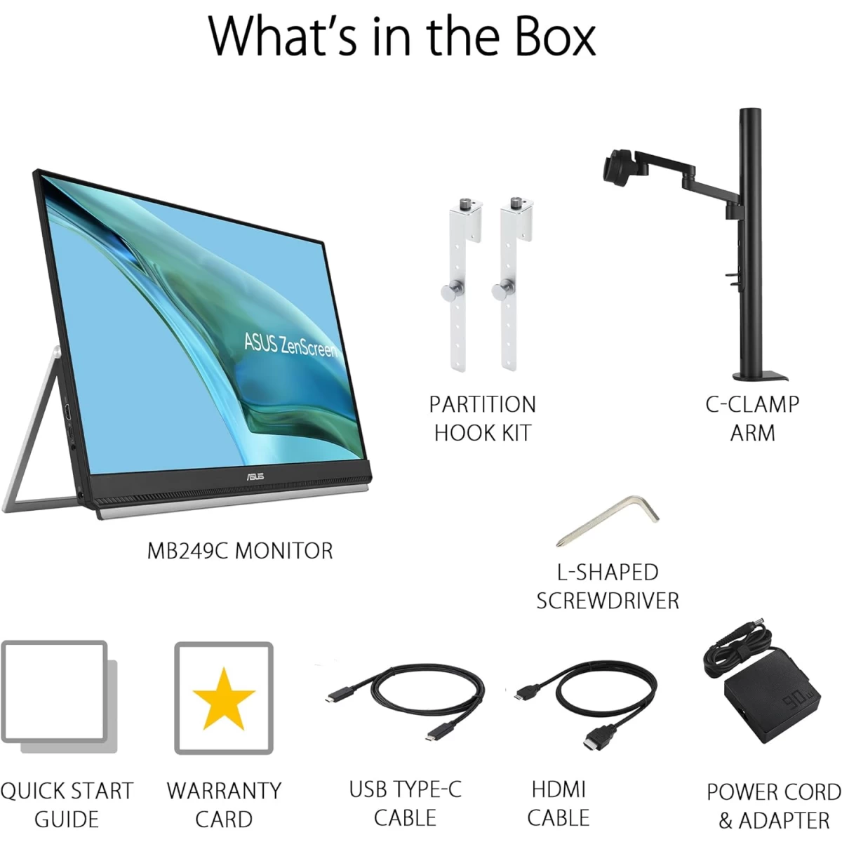ASUS MB249C ZenScreen 24” IPS Full HD Portable USB Type-C Multi-Stand Design (Kickstand, C-clamp Arm, Partition Hook, Carrying Handle) w/ Speakers - الصورة 7