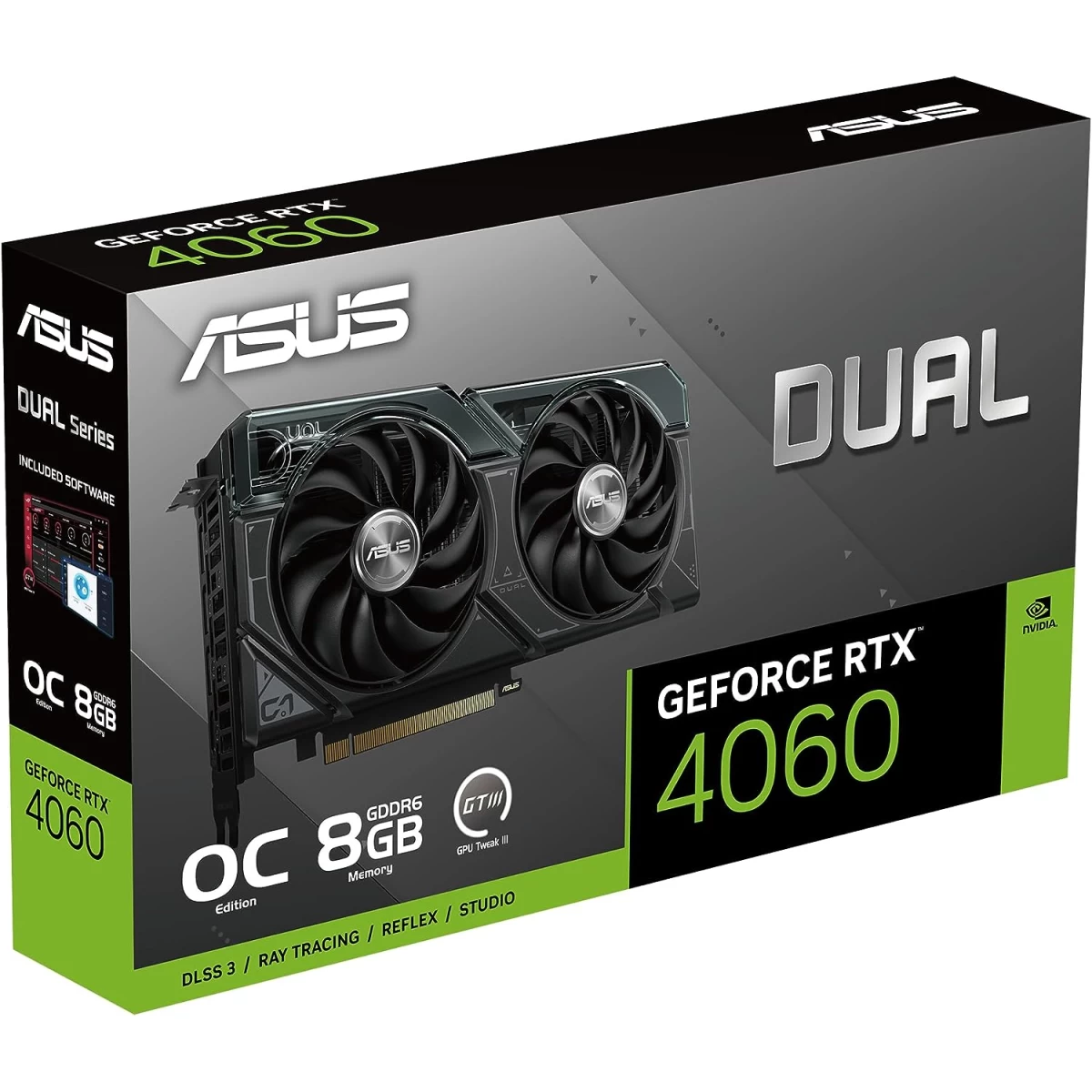 ASUS Dual GeForce RTX? 4060 OC Edition 8GB GDDR6 PCIe 4.0 DLSS 3 Axial-tech Fan Design 0dB Technology