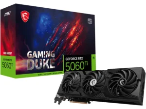 MSI GeForce RTX 5060 Ti GAMING DUKE 3X OC Graphics Card, 8GB GDDR7 128-Bit Memory, 2617 MHz Boost Clock, 28 Gbps Memory Speed, 4608 CUDA Cores, PCI Express? Gen 5 x16, Black