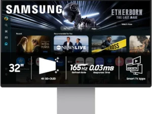 Samsung M9 32" (M90SF) Smart AI  OLED 4K QD-OLED, 165Hz, 0.03ms, HDR10+, 100% sRGB, Vision AI w/ Metal Slim Design, 4K Camera, USB Type-C, Ergonomics & Adaptive Sound Pro Speakers (Eclipse Silver)