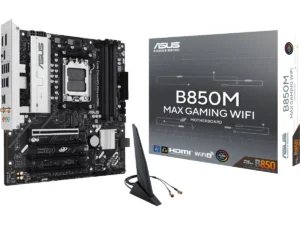 ASUS B850M MAX GAMING WIFI 6 AM5 Micro ATX AMD B850 Chipset, 4x DDR5 UDIMM Slots, Up to 256GB Max Memory, 4x PCIe x16 Slots, 2x M.2 Slots, WiFi & BT Connectivity