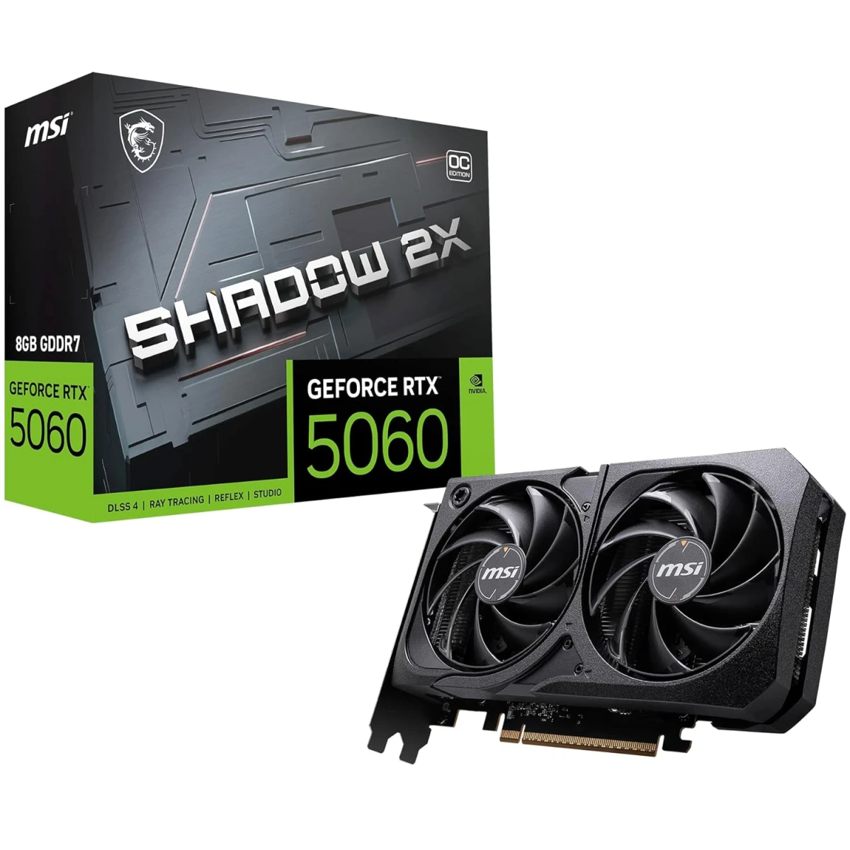 MSI GeForce RTX 5060 Ti 8G SHADOW 2X OC PLUS 8GB GDDR7 128-Bit Memory, 2602 MHz Boost Clock, 28 Gbps Memory Speed, 4608 CUDA Cores, PCI Express Gen 5