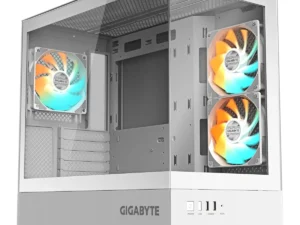 GIGABYTE C201 Panoramic ICE Mid Tower Gaming Case, Full-size tempered glass side panel, Detachable dust filters, Includes 3 ARGB fans, White