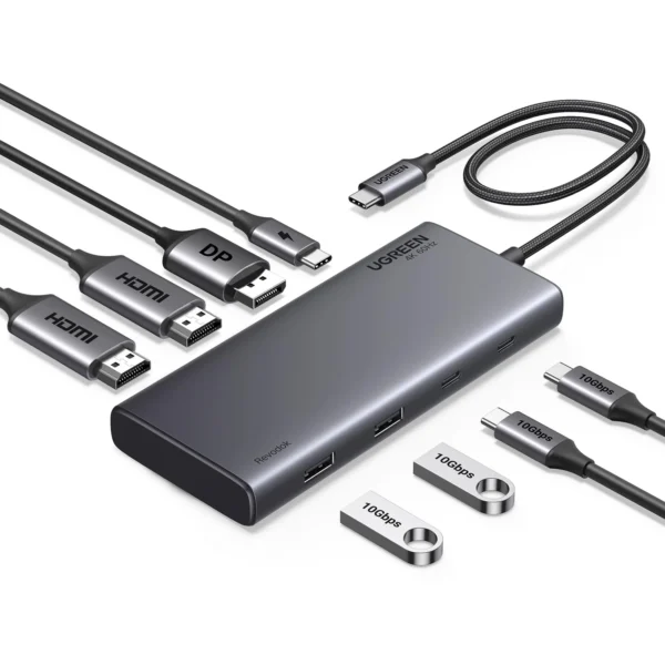 New UGREEN 8-in-1 USB-C to 2*USB-A 3.2+2*USB-C 3.2+2*HDMI+DP+PD port Converter CM639 (35625)