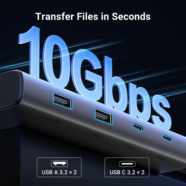 New UGREEN 8-in-1 USB-C to 2*USB-A 3.2+2*USB-C 3.2+2*HDMI+DP+PD port Converter CM639 (35625) - الصورة 5