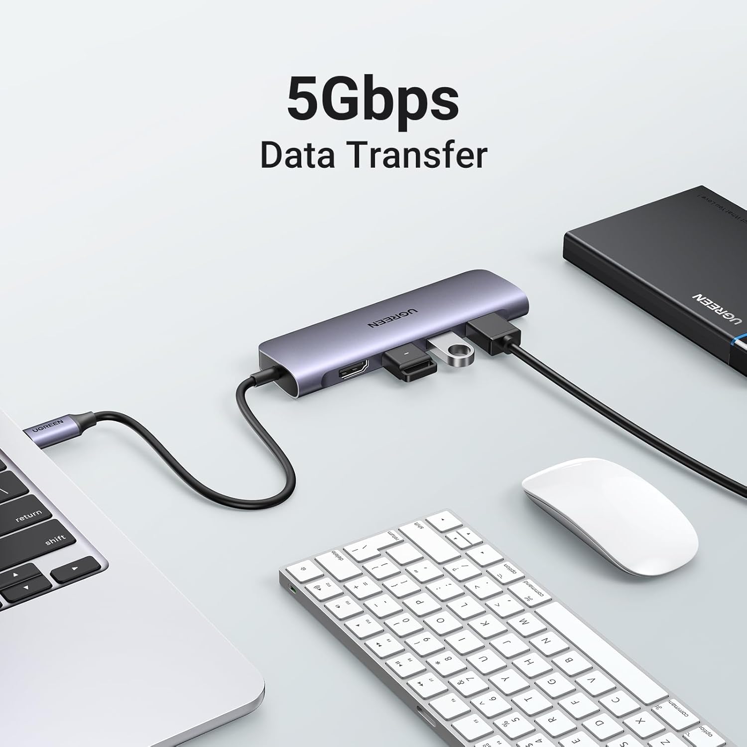 UGREEN USB-C to 3 Ports USB3.0-A Hub + HDMI + TF/SD With PD (Space Gray) CM195 (70410) - الصورة 2