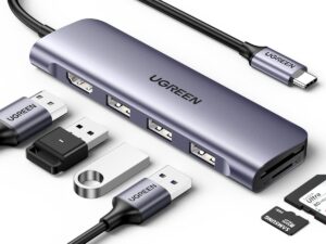 UGREEN USB-C to 3 Ports USB3.0-A Hub + HDMI + TF/SD With PD (Space Gray) CM195 (70410)