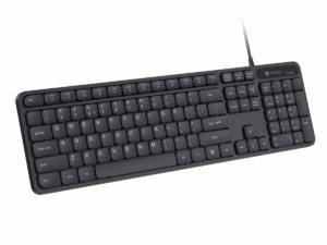 AR/EN Silent KC-01-E USB Wired Keyboard with Large Keycaps, Noise-Free Typing, Fn Multimedia Hotkeys, Full-Size Layout with Num Pad, Ergonomic Design, 1.5m USB Cable, for Laptop, PC, Mac - Black