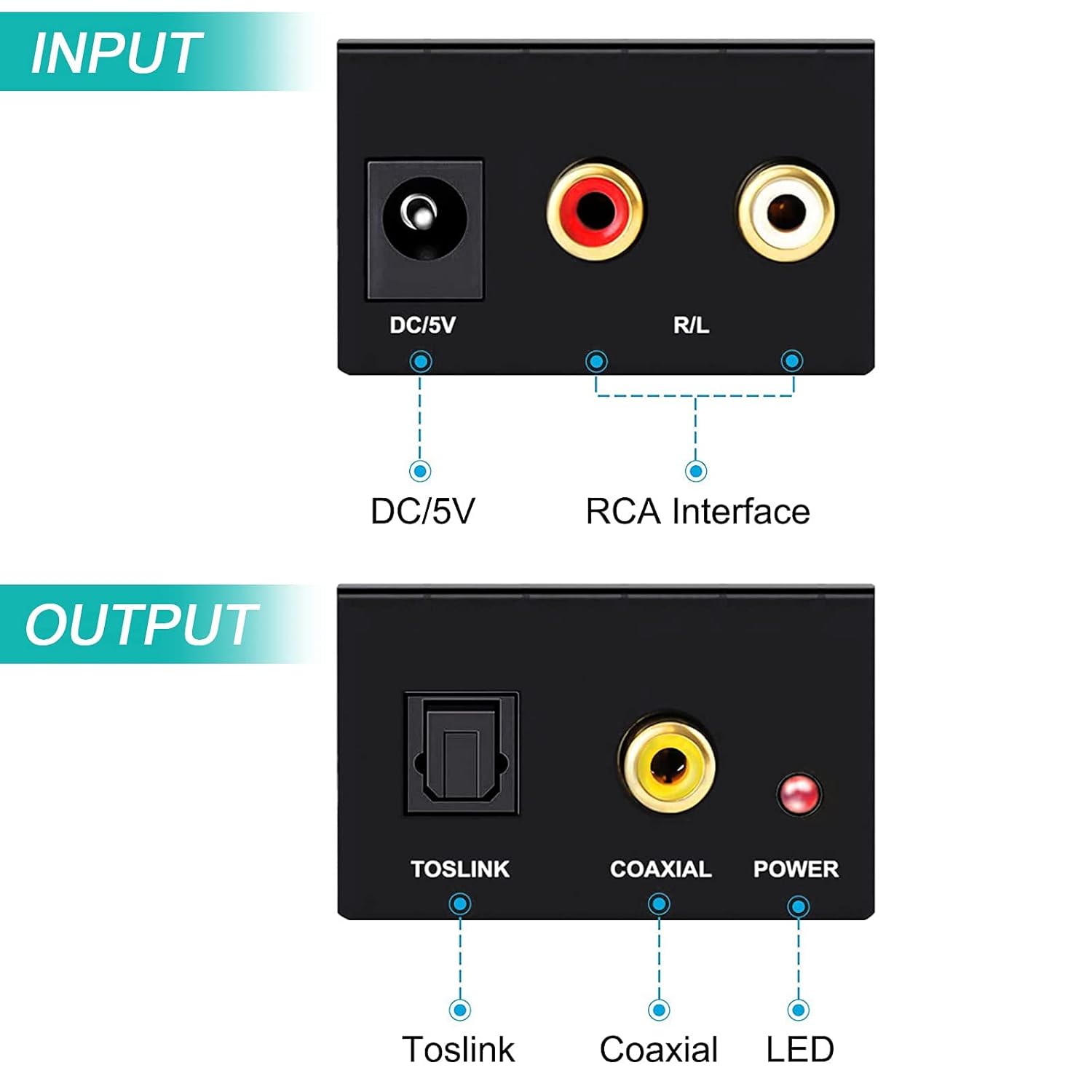 RCA Analog to Digital Optical Toslink Coaxial Audio Converter - الصورة 4