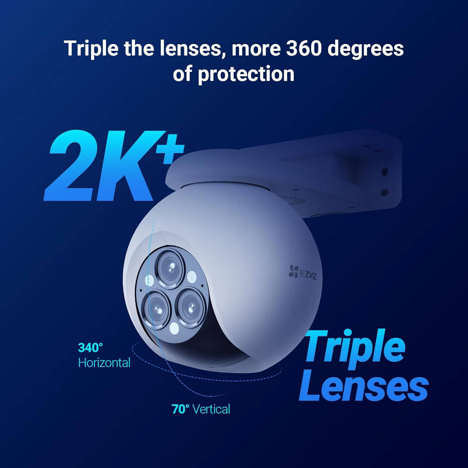 Ezviz H80f Multi Triple-Lens 2K+ Triple Lenses, 360° Panoramic View, 12x Mixed Zoom, Color Night Vision, Two Patrol Modes - الصورة 4
