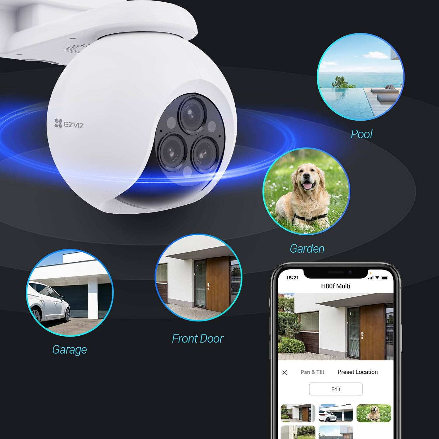 Ezviz H80f Multi Triple-Lens 2K+ Triple Lenses, 360° Panoramic View, 12x Mixed Zoom, Color Night Vision, Two Patrol Modes - الصورة 5