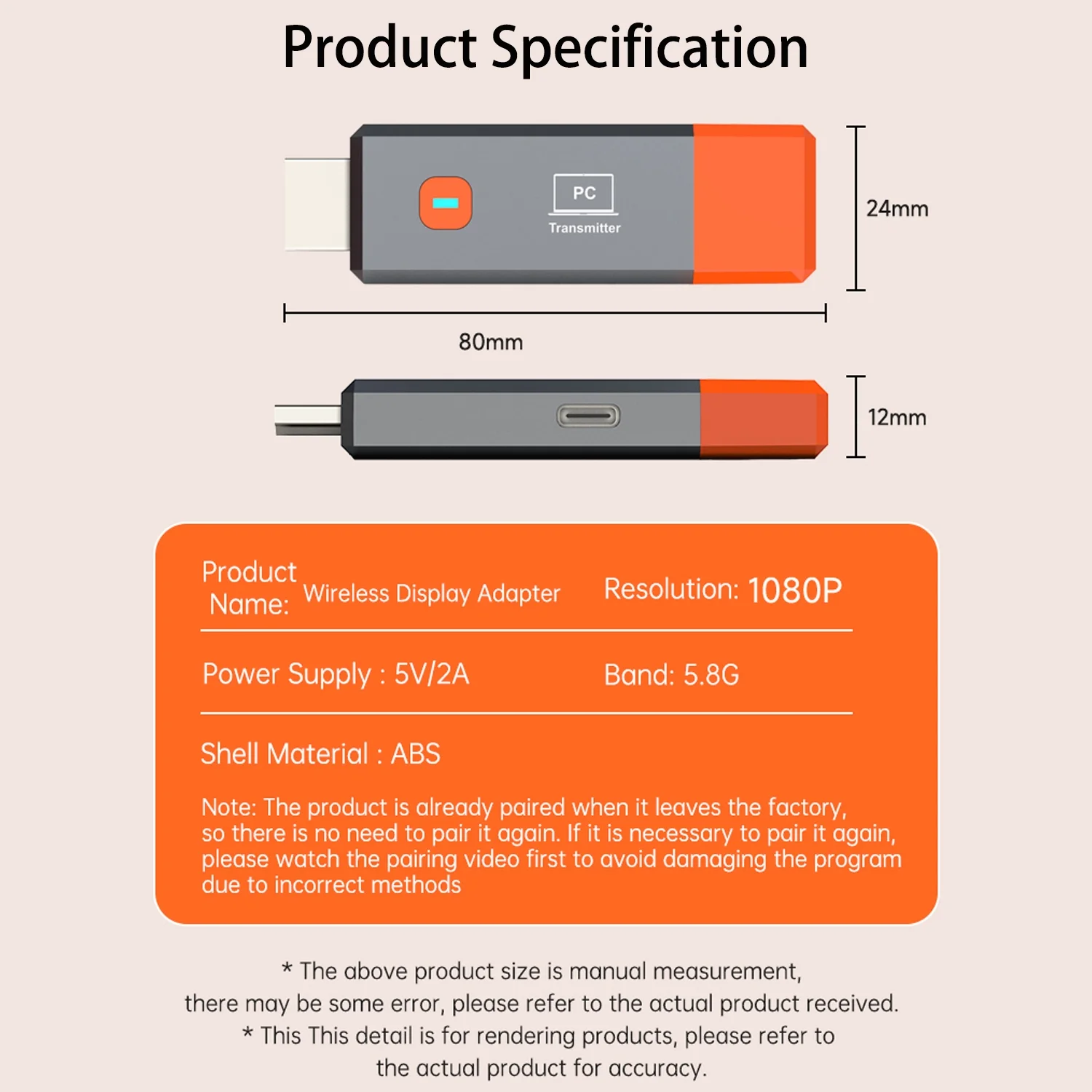 Wireless HDMI Transmitter and Receiver, Portable 1080P@60Hz HD HDMI Wireless Extender, Plug and Play, Support 50M/165FT, 2.4/5.8GHz for PC/Laptop/Camera/HDTV/Projector/TV Box. - الصورة 6
